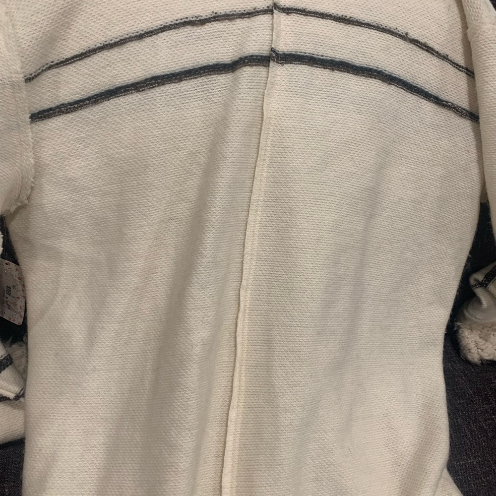 Free People Alpine Escape Ivory Comb Long Hooded Zip up Sweater Size L - Picture 9 of 11